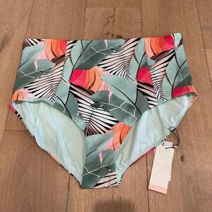 Calia Women's Swim Sleek Sculpt High Rise Bottom Desert Flora Agave Leaf, 2X
